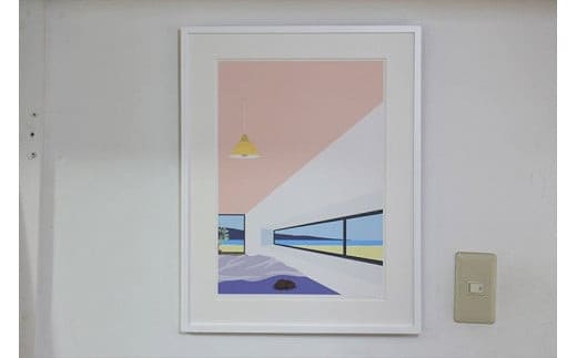 【私の好きな人、昼】小説付き 直筆サイン入り 額付きジークレープリント 小田原にある景色 心象風景 片田舎の風景 子供の頃に見た風景 海 空 山