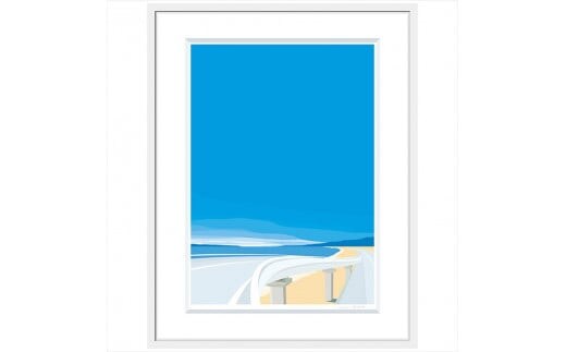 【明日会いに行く】直筆サイン入り 額付きジークレープリント 小田原にある景色 心象風景 片田舎の風景 子供の頃に見た風景 海 空 山