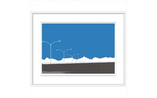 【自転車に乗って】直筆サイン入り 額付きジークレープリント 小田原にある景色 心象風景 片田舎の風景 子供の頃に見た風景 海 空 山