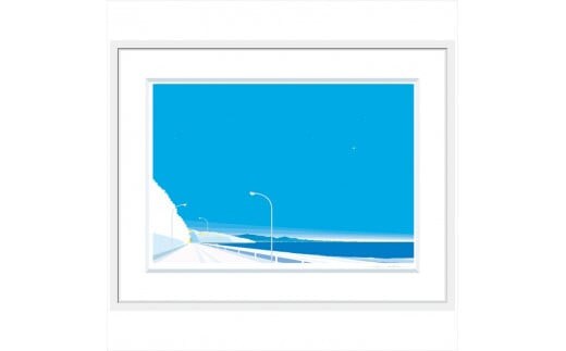 【瞬き】直筆サイン入り 額付きジークレープリント 小田原にある景色 心象風景 片田舎の風景 子供の頃に見た風景 海 空 山