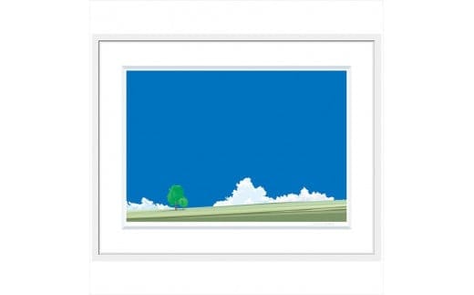 【彼女の想いで】直筆サイン入り 額付きジークレープリント 小田原にある景色 心象風景 片田舎の風景 子供の頃に見た風景 海 空 山