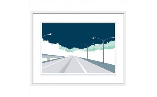 【過ぎ去った温度】直筆サイン入り 額付きジークレープリント 小田原にある景色 心象風景 片田舎の風景 子供の頃に見た風景 海 空 山