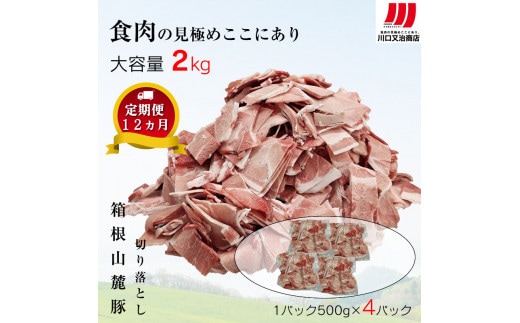 【定期便12ヵ月】箱根山麓豚 モモ・ウデ切り落とし２K盛り(500ｇ×４パック)【 箱根山麓豚 切り落とし 神奈川県 小田原市 】