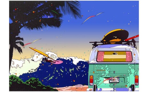 版画 鈴木英人版画 「バン アンド ウィンドサーフ」 フレーム付き 絵画 アート 絵 芸術 インテリア サイン入り 逗子市 神奈川県