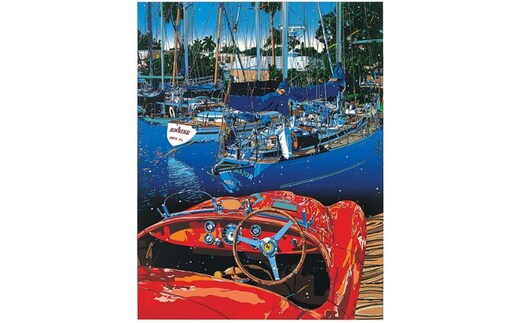 版画 鈴木英人版画 「情熱に生きる 2」 フレーム付き 絵画 アート 絵 芸術 インテリア サイン入り アメリカ フロリダ 運河 ヨット クルーザー 逗子市 神奈川県