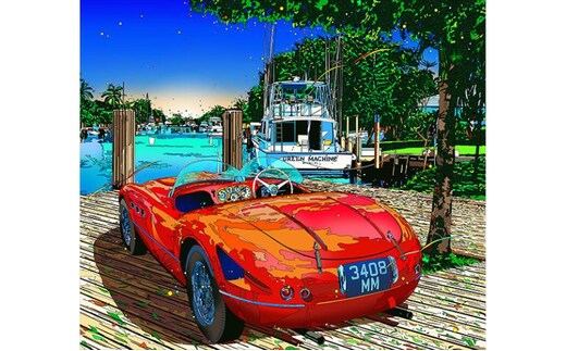 版画 鈴木英人版画 「恋するマイアミ 2」 フレーム付き 絵画 アート 絵 芸術 インテリア サイン入り アメリカ マイアミ 運河 逗子市 神奈川県