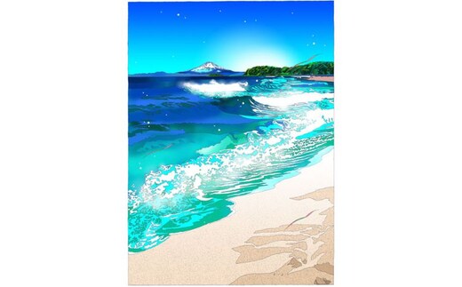 版画 鈴木英人版画 「ハーフマイル ビーチ」 フレーム付き 絵画 アート 絵 芸術 インテリア サイン入り ハーフマイル 逗子海岸 逗子市 神奈川県