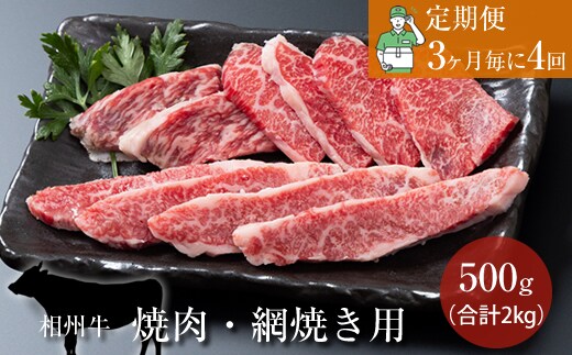 【定期便：3ヶ月毎に4回】相州牛（焼肉・網焼き用）500g【合計２kg】