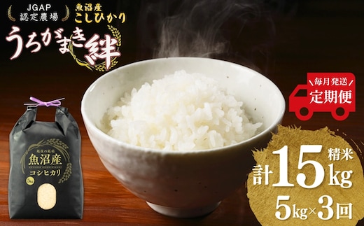 【JGAP認証農場】令和7年産 魚沼産コシヒカリ 定期便 計15kg（5kg×1袋×毎月全3回） うちがまき絆 【0002-UK04DB00-02】