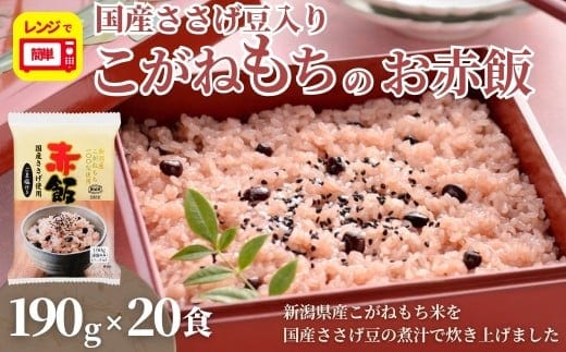 新潟産こがねもち赤飯 パックご飯 20個パック たかの 【0002-0348-01】