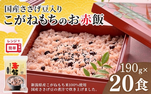 新潟産こがねもち赤飯 パックご飯 20個パック たかの 【0002-0348-01】