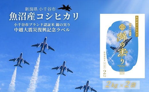 魚沼産コシヒカリ 米 コシヒカリ 令和7年産 小千谷市ブランド認証米「錦の実り」特Aランク ブルーインパルスラベル 精米4kg（2kg2袋セット） | 特A評価 新潟産コシヒカリ 新潟県産コシヒカリ 魚沼産こしひかり お米 こしひかり 白米 精米 ブランド米【0002-0447】