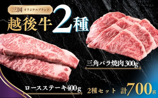 新潟 越後牛 2種 ロースステーキ 400g 三角バラ焼肉 300g 計700g 三国 | 冷凍 ブランド牛 焼肉 越後牛 国産牛 新潟県産 焼き肉 和牛 牛肉 バラ バラ肉 ロース ロースステーキ ステーキ 新潟県 小千谷市【0043-0011】