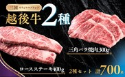 新潟 越後牛 2種 ロースステーキ 400g 三角バラ焼肉 300g  計700g 三国 | 冷凍 ブランド牛 焼肉 越後牛 国産牛 新潟県産 焼き肉 和牛 牛肉  バラ バラ肉 ロース ロースステーキ ステーキ 新潟県 小千谷市【0043-0011】