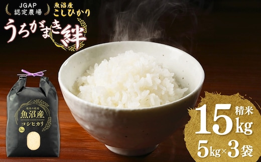 【JGAP認証農場】令和7年産 魚沼産コシヒカリ 精米15kg(5kg×3袋) うちがまき絆 【0002-UK03-02】