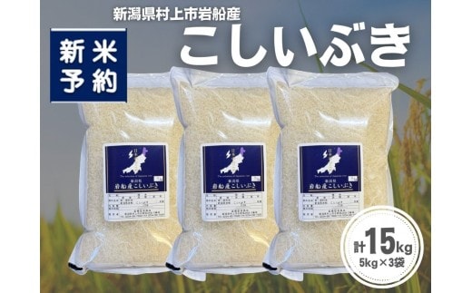 【新米受付・令和8年産米】新潟県村上市岩船産 こしいぶき15kg（5kg×3袋）1099006N