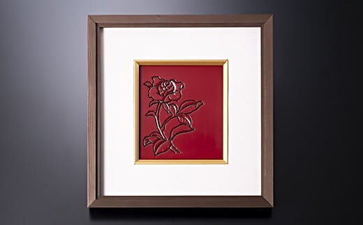 C4034 村上木彫堆朱 バラの図 堆朱ミニ額