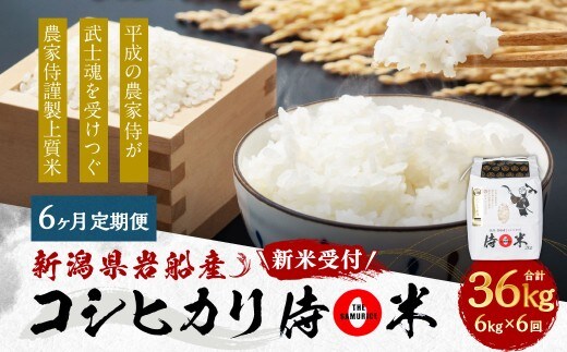 【新米受付・令和8年産米】 【定期便 6ヶ月】新潟県村上市岩船産コシヒカリ 精米6kg(2kg×3個セット)×6ヶ月 1050012N