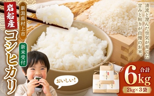 【新米受付・令和8年産米】新潟県村上市 岩船産コシヒカリ6kg(2kg×3袋) 1103001N