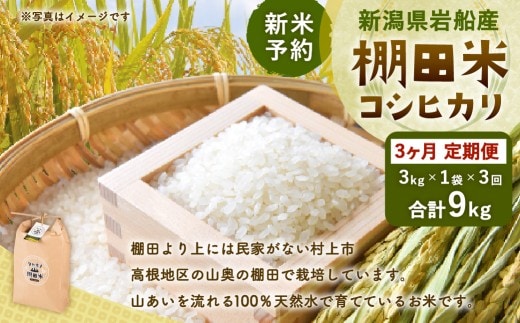 【新米受付・令和8年産米】【定期便：3ヶ月連続でお届け】新潟県村上市岩船産 棚田米コシヒカリ 3kg×3ヶ月 1011009N