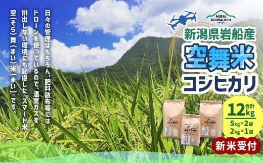 【新米受付・令和8年産米】空舞米 新潟県村上市岩船産 コシヒカリ 精米 12kg （5kg×2袋、2kg×1袋）1063001N
