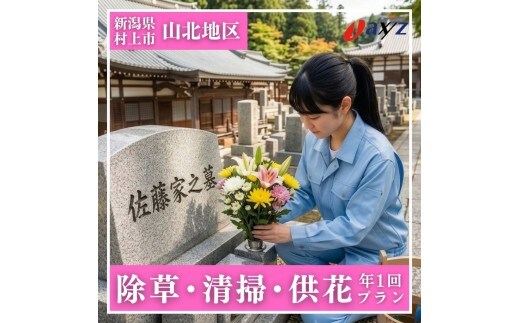 【年1回】お墓掃除代行サービス（清掃・除草・供花プラン）【対象地区：山北地区】1106009 新潟県 村上市 （株）日本アクシィーズ お墓 掃除 草刈り お墓参り