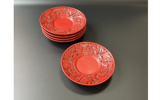 村上木彫堆朱 茶托(牡丹唐草)5枚組セット 1022002