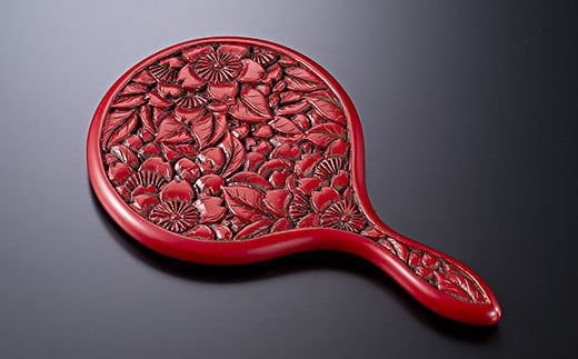 D4030 村上木彫堆朱 手付き姫鏡 桜文