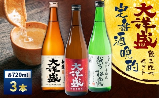 【定番酒晩酌セット】大洋盛セットHSW(720ml飲み比べ3本セット) 日本酒飲み比べセット 淡麗辛口 四合瓶 大洋酒造 1009006