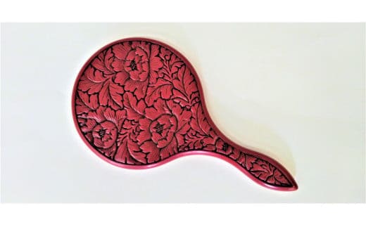 E4037 村上木彫堆朱 手鏡 牡丹唐草文