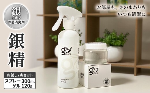 銀イオン除菌消臭剤【銀精】スプレータイプ300ml・ゲルタイプ120gお試し2点セット 無香料 ノンアルコール