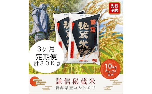 令和7年産 定期便3ヶ月連続発送（10kg×3回分）10kg 米 新潟県産 コシヒカリ 精白米 謙信秘蔵米 お米 こめ コメ おこめ おすすめ こしひかり 新潟 にいがた 新潟米 上越 上越産 上越米 ふるさと納税 定期便 人気