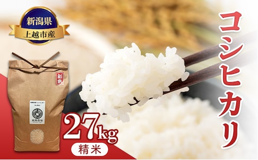【10月中旬より順次出荷】令和7年度産 新潟県上越市産 従来コシヒカリ 精米済27kg こしひかり お米 米 精米 新潟県 上越市