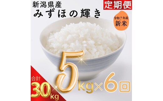 令和7年 新潟県産みずほの輝き 30kg 30キロ（5kg×6回） 定期便 毎月発送 米ヴィレッジさんわ 自社精米 米 白米 送料無料 上越市で生まれたオリジナル
