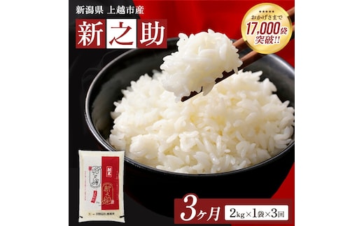 【1月上旬より配送】令和8年（新米） 新潟県上越市産 新之助 2kg 3か月定期便 無洗米 しんのすけ お米 精米 米 ご飯 定期 五つ星お米マイスター 大黒屋商店