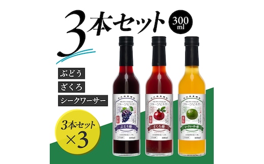 フルーツビネガー 300ml 3本ギフトセット【ざくろ、シークワーサー、ぶどう】 ×3 飲むお酢 果実酢 ビネガー ドリンク 調味料 酢 瓶 国産 割り材 サワー ギフト プレゼント 送料無料 新潟 新潟県産 にいがた 上越 上越産