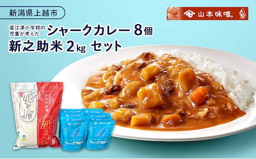 直江津小学校の児童が考えたシャークカレー（8個）と新之助米（2kg）セット カレー ルー 米 上越市