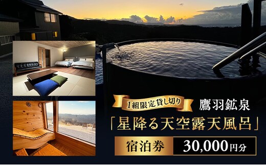 【1組限定貸し切り】鷹羽鉱泉「星降る天空露天風呂」 宿泊券 30,000円分 サウナ 温泉 絶景 秘境 BBQ ペット同伴可 旅行 観光 新潟県 上越市