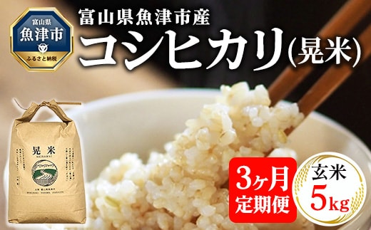 【3ヶ月定期便】【令和8年度米】【農家直送】環境配慮「魚津のコシヒカリ（晃米）」5kg（玄米） ｜新米 環境配慮 MK農産 お米 ブランド米 銘柄米 玄米 ご飯 おにぎり 産地直送 甘み 旨味 香り ※2026年10月～発送