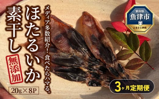 【3ヶ月定期便】ホタルイカ素干し 160g (20g×8袋 ) ※北海道、沖縄、離島への配送不可