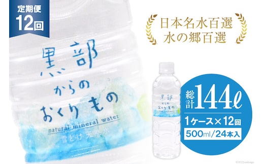 【合計288本】定期便 黒部からのおくりもの 500ml×24本×1ケース×12回 総計144L 水 飲料水 名水 ミネラルウォーター/IAC/富山県 黒部市 備蓄 保存 飲料類 