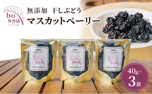 無添加 干しぶどう ボッサの干しぶどう 40g×3袋 マスカットベーリーA（種あり）国産 レーズン ドライフルーツ 砂糖不使用/富山県黒部市 果物加工品 フルーツ加工品 甘さ控えめ おつまみ ポリフェノール 