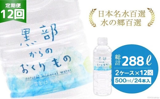 【合計576本】定期便 黒部からのおくりもの 500ml×24本×2ケース×12回 総計288L 名水百選 黒部の名水 防災 アウトドア ペットボトル 飲料水 ミネラルウォーター 2個口配送/IAC/富山県 黒部市 飲み物 ドリンク ペットボトル飲料 
