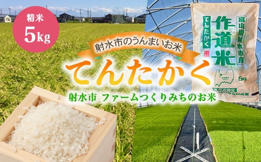 【射水市】【射水の美味しいお米】ファームつくりみちのお米 作道米R8年度産てんたかく5kg【精米】 ※離島への配送不可 ※2026年8月中旬～9月上旬頃に順次発送予定