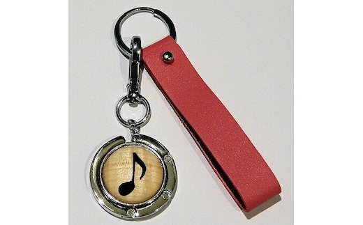 富山木象嵌 天然木手作りバッグハンガー（ベルト付・化粧箱付）音楽8分音符