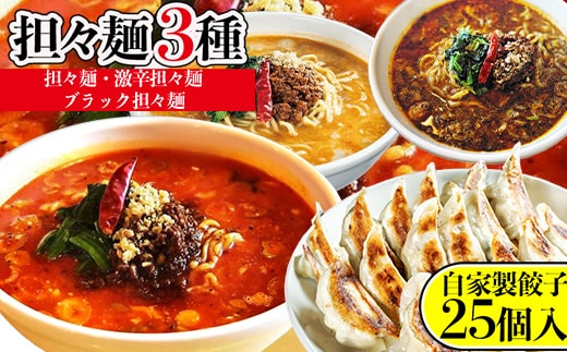 担々麺3種（担々麺・激辛担々麺・ブラック担々麺）＋自家製餃子25個入り