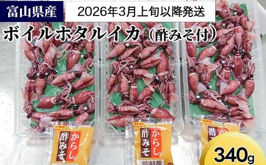 【2026年3月上旬以降発送】富山県産ボイルホタルイカ340g（酢みそ付）【棚辺水産】 ※2026年3月上旬～5月中旬頃に順次発送予定 ※離島への配送不可