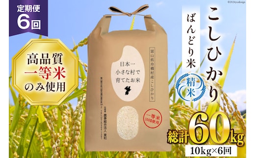米 新米 令和8年 ばんどり米 コシヒカリ 精米 5kg 2袋 計10kg 6回 定期便 総計60kg [農事組合法人東和 富山県 舟橋村 57050226] 一等米 コメ お米 ごはん ご飯 こしひかり 10キロ ブランド米 美味しい 農家 ふるさと納税