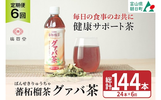 お茶 定期便 グァバ茶 500ml 24本 1ケース 6回 計144本 [広貫堂 富山県 朝日町 34310590] グアバ ノンカフェイン カロリーゼロ 健康茶 ケース 箱 リピート 黒部名水 500ml 定期