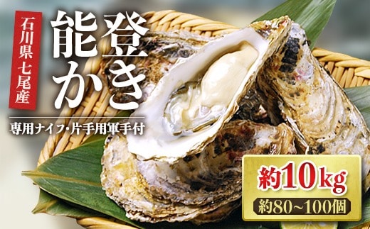 【能登半島地震復興支援】魚介類 牡蠣／能登かき 殻付牡蠣 一斗缶/約10kg（約80～100個） 専用ナイフ 片手用軍手付 /世界農業遺産「能登の里山里海」 石川県 七尾市 能登 ※要加熱 ※2026年1月下旬～5月下旬頃に順次発送予定 ※離島への配送不可